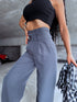TRENDY, classic pants with buttons - DARK GRAY